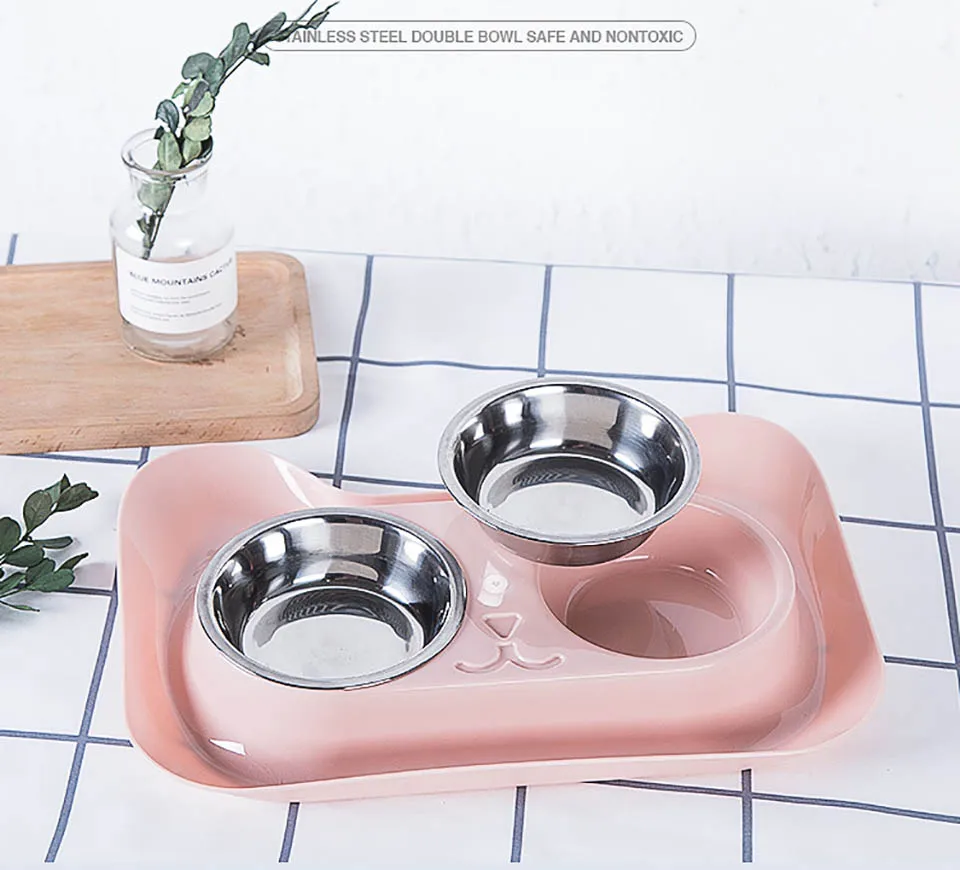 Cat Double Bowl High Quality Universal Pet Cat Feeder Teddy Food Bowl Stainless Steel Pet Supplies Cat Water Food Bowl