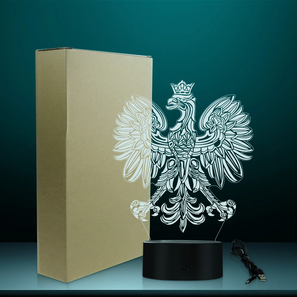 Полированный USB светильник с гербом полиска 3D Оптическая иллюзия домашний декор