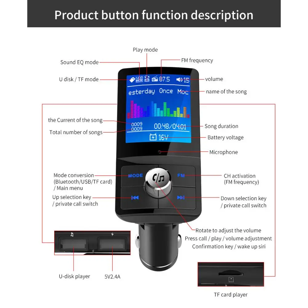 BC45 цветной экран ЖК-дисплей беспроводной Bluetooth FM модулятор передатчик Handsfree
