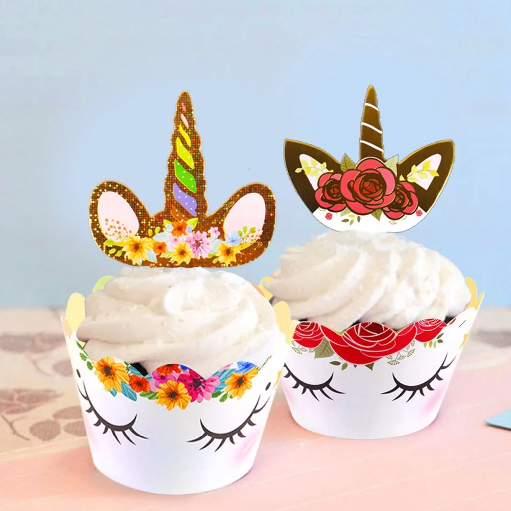 

FengRise 24pcs Unicorn Cupcake Wrappers Birthday Cake Decoration Baby Shower Cake Toppers Unicorn Party Supplies Birthday Decor