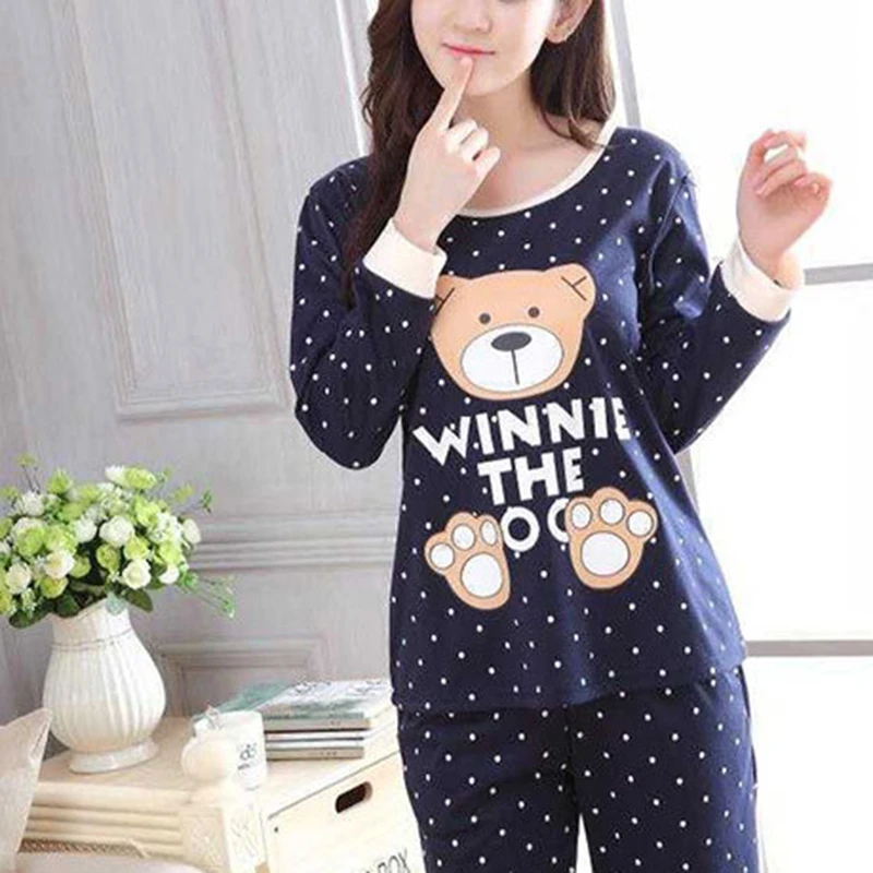

Cute Sleepwear Pajamas Sets Spring Autumn Thin Cartoon Print Women Long Sleeve Sleepwear Suit Home Women Gift Female Sleepwear