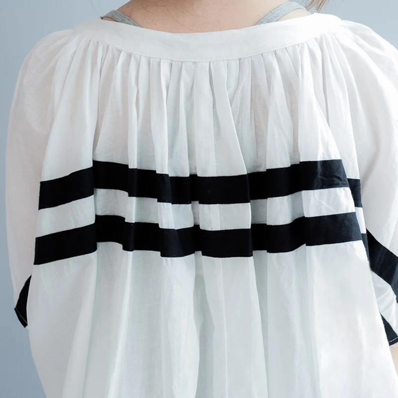 2017 летняя футболка большого размера полосатый лоскутный Топ Хлопковая женская