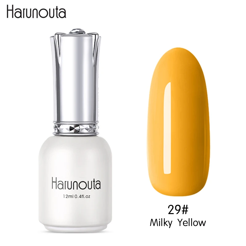 Milky Yellow Harunouta 12 мл однотонная одежда личная гигиена Красный Фиолетовый Блеск Звездное платины краски стойкий гель для ногтей дизайн ногтей гель Лаки - Цвет: Milky Yellow