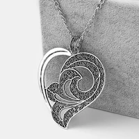 1pcs tibetan tone large hollow filigree heart charm pendant lagenlook chain necklace