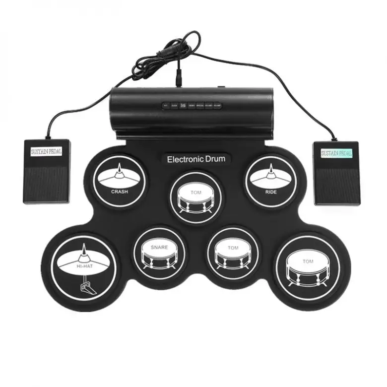 Удобный портативный рулонный электронный барабан набор из 7 силиконовых