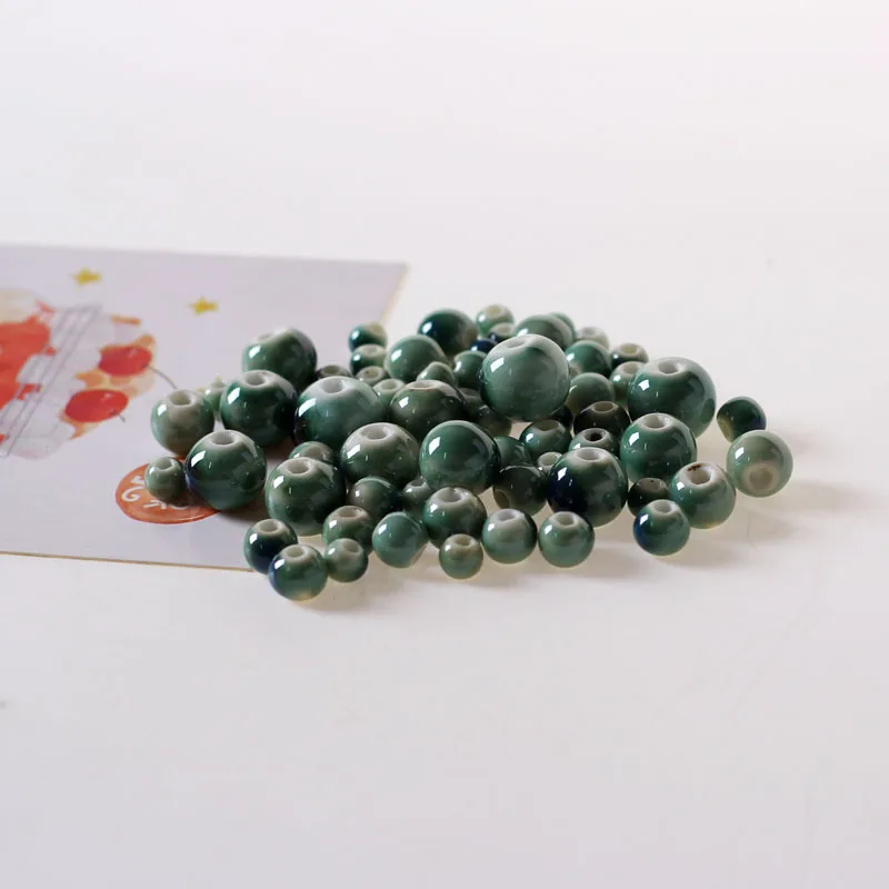 

50pcs/lot Natural Blackish Green Ceramics Round Loose Beads 6 8 10 12 14 MM Pick Size for Female Jewelry Making Wholesale