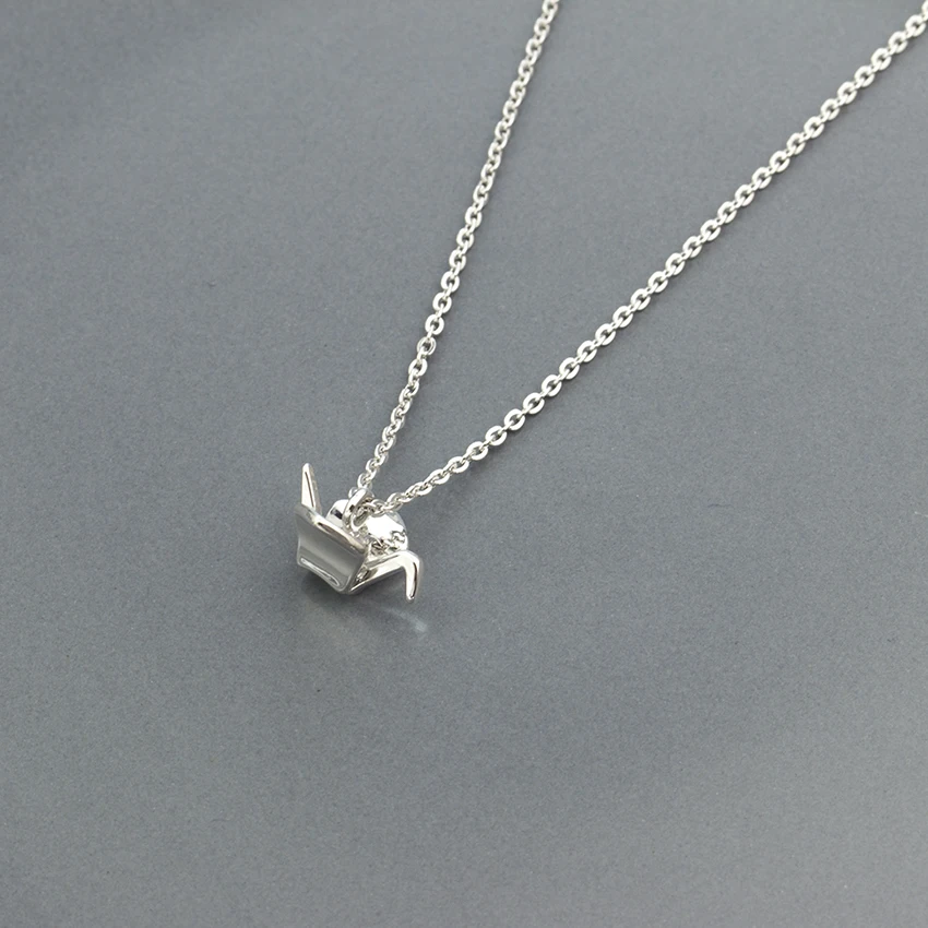Copper Origami Crane Pendant Necklace Jewelry Stainless Steel Gold Chain Flying Bird Charm Friendship Gifts | Украшения и