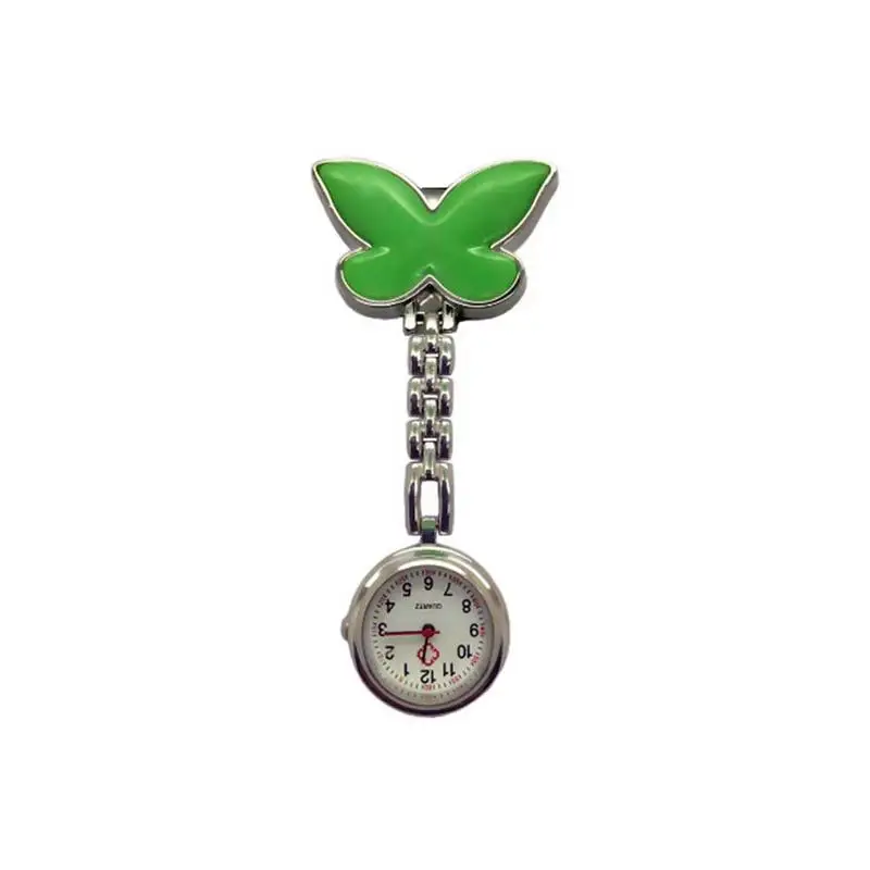Green Clip-on брошка брелка Подвеска Висячие часы для женщин бабочка дизайн унисекс часы Мода доктор медсестра карманные часы Лидер продаж - Цвет: Green