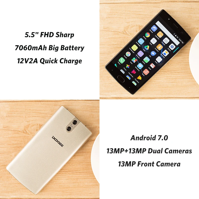 DOOGEE BL7000 5 ''мобильный телефон FHD Android 7 0 7060 мАч 4G B 6 mtk6750t восемь ядер 13.0MP двойной