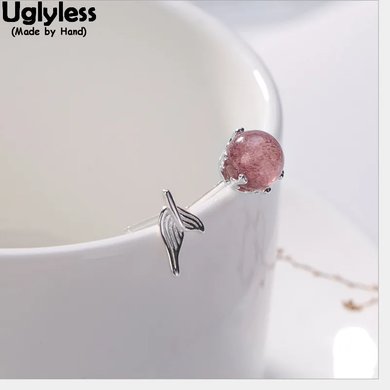 Uglyless популярные серьги для женщин розовая клубника реальные твердые серебряные