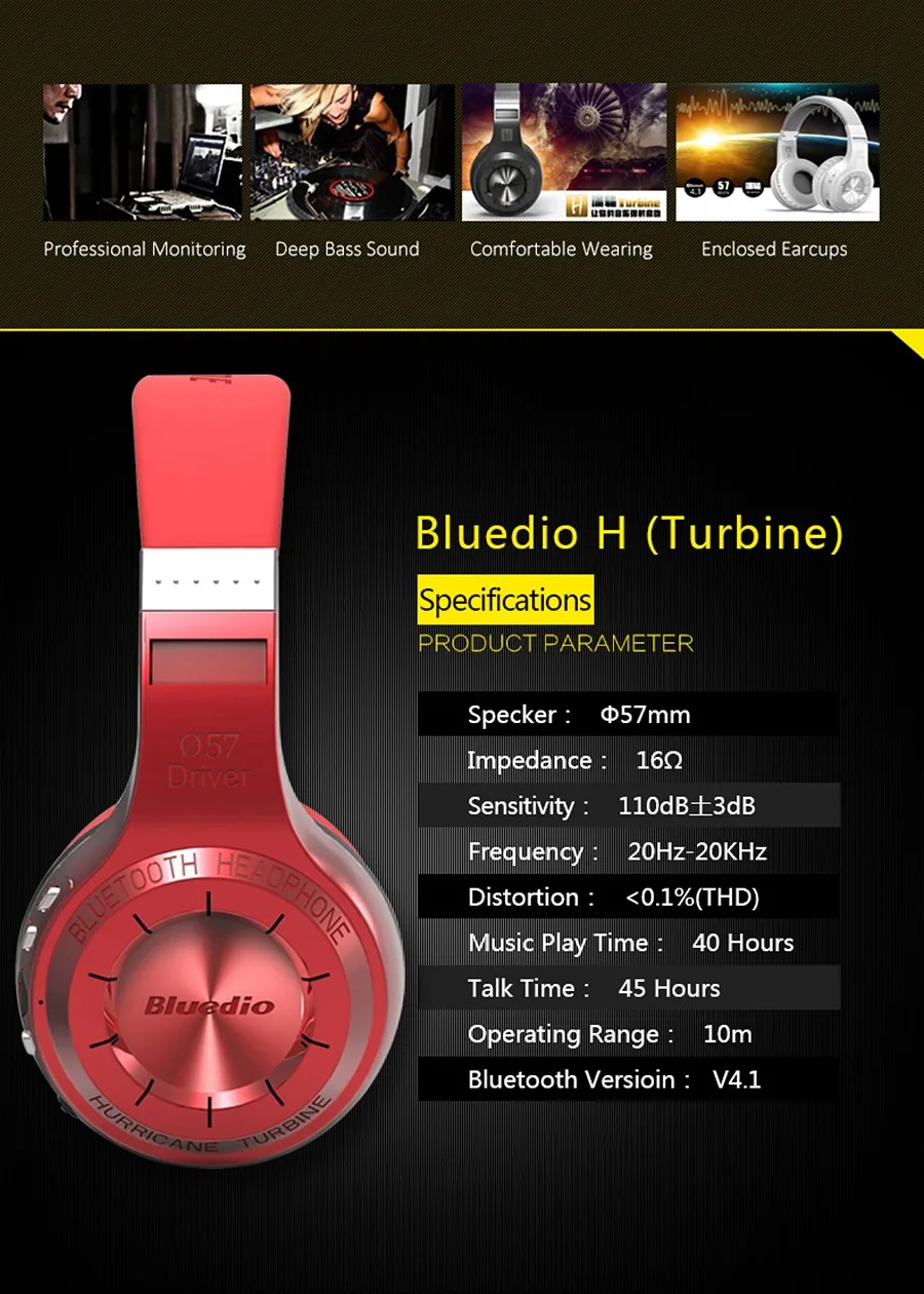 Bluedio H+ беспроводная гарнитура Bluetooth наушники супер бас стерео Поддержка FM радио TF карта воспроизведения громкой связи микрофон