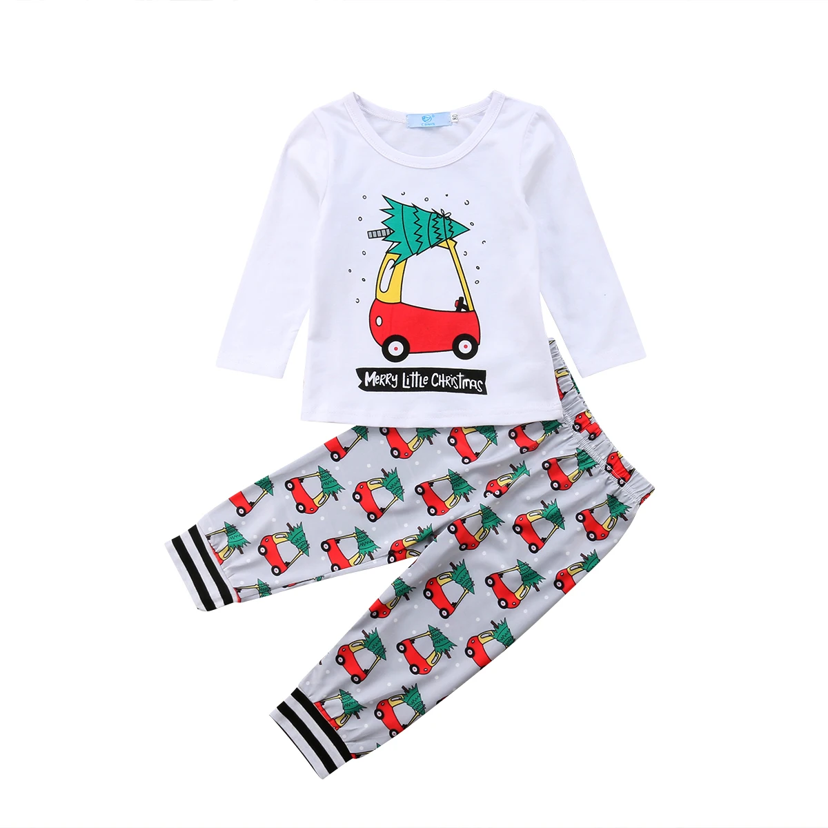 2pcs Christmas Clothes Sets Toddler Kids Baby Boy Girl Long Sleeve T-shirt Tops+Santa Trees Printed Pants Leggings Xmas Outfits | Детская