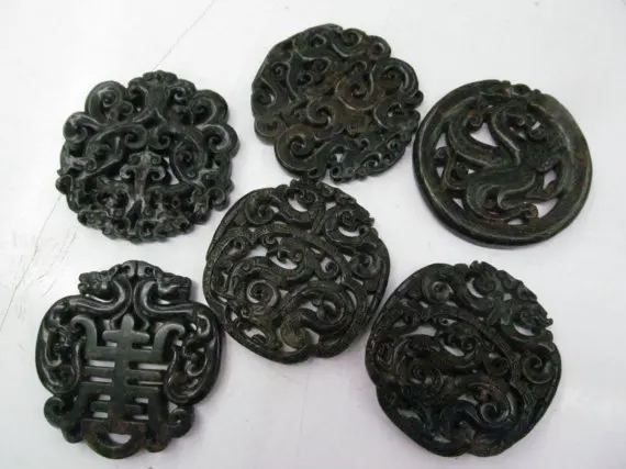 Большой древний нефритовый кулон ручной работы 2 шт. редкие животные резные