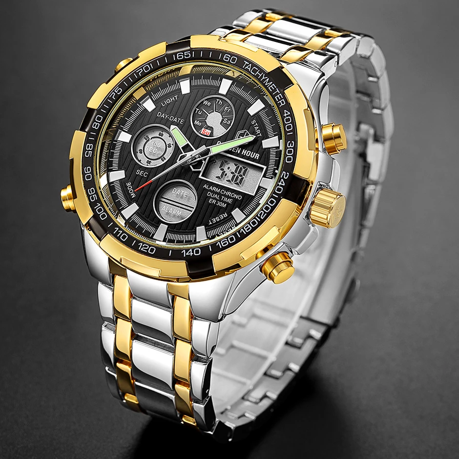 Reloj Hombre GOLDENHOUR Топ люксовый бренд Мужские часы цифровые спортивные мужские