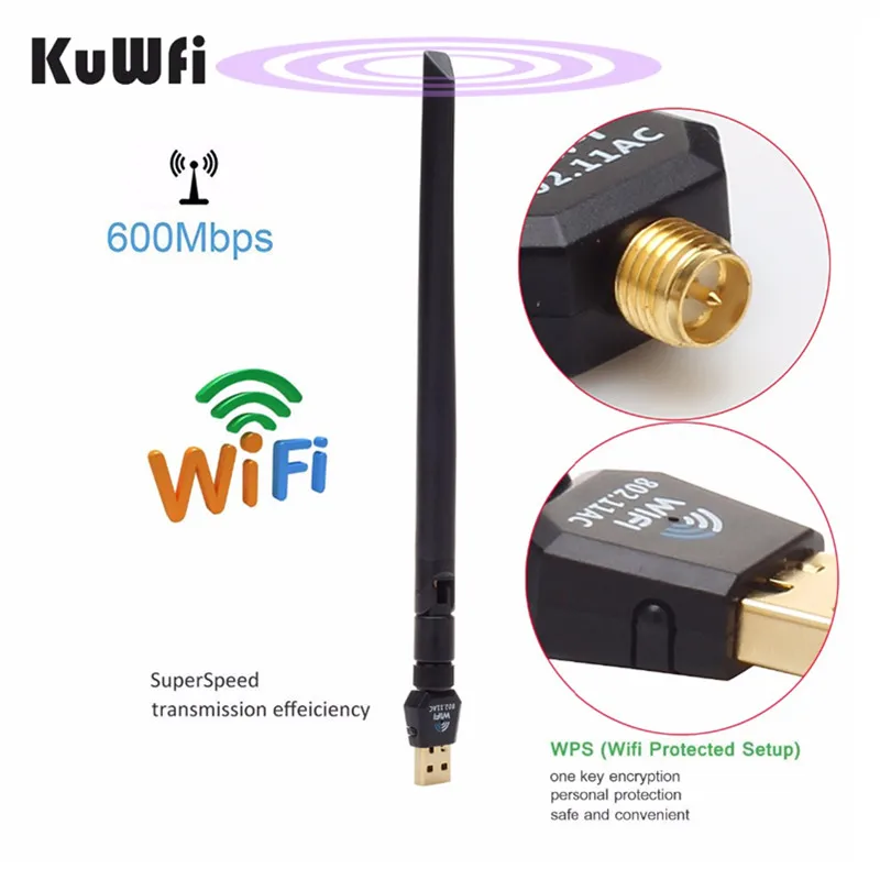 KuWfi USB Wifi адаптер 600 Мбит/с беспроводная сетевая карта Ethernet антенный приемник