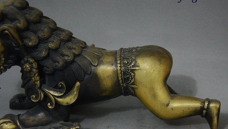 9 &quotФэншуй Китайский Бронзовый Сбор Зло Гвардии Зверь Голова Льва Тела Статуя |