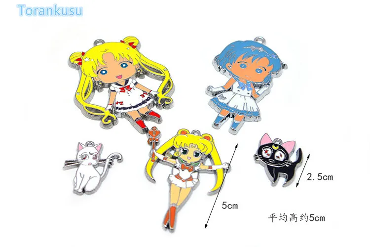 

Sailor Moon Action Figures Sailor Mars Cat Badge Necklace Zinc Alloys Keychain Set Toy Anime Key Chain Set 9pcs/set