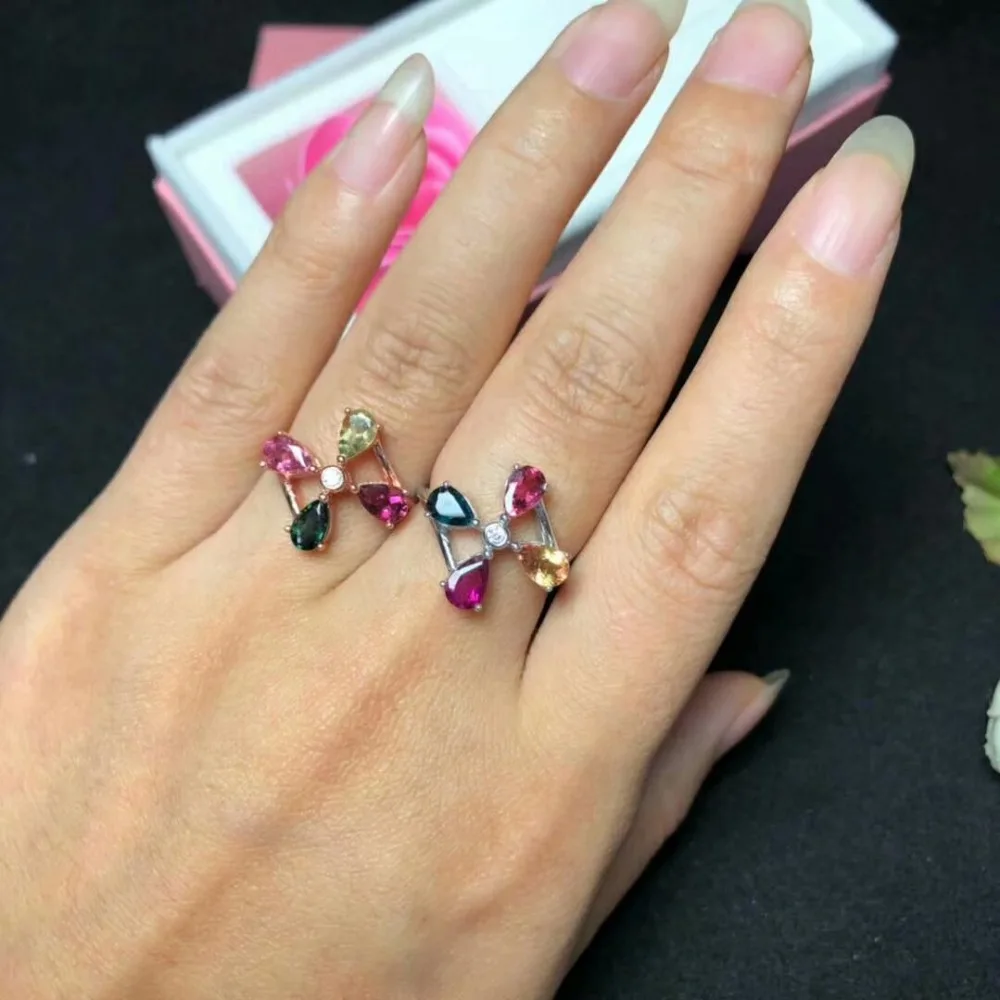 Кольца shilovem из серебра 925 пробы с натуральным турмалином модные женские