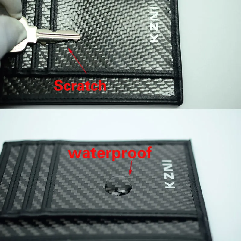KZNI Rfid Блокировка из углеродного волокна Женский кошелек из натуральной кожи для кредитных карт держатель для карт женский кошелек черный кожаный чехол для карт