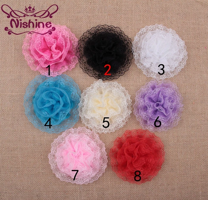 

Nishine 30pcs/lot 4" Mesh Lace Rose Hair Flower For Girl Women Headband Hair Clip DIY Headwear Fashion Hair Accessories