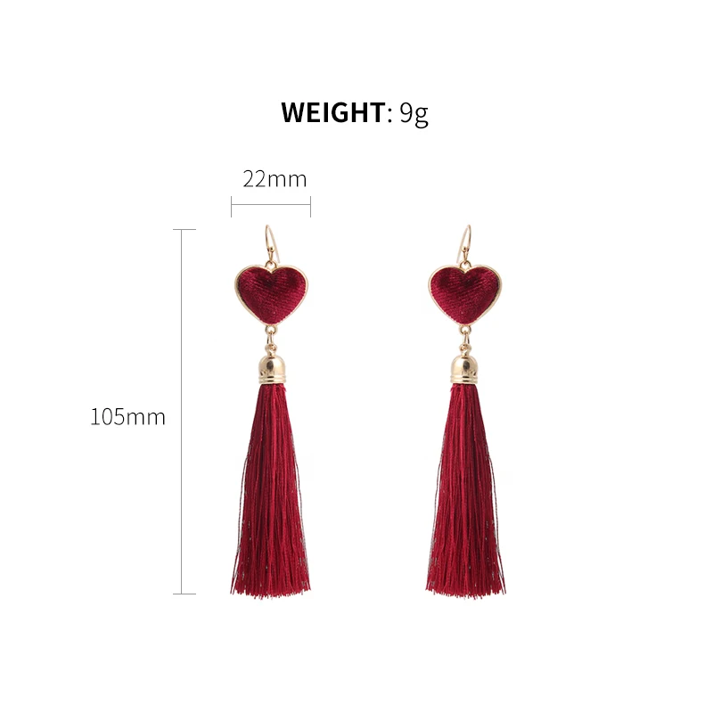 AE-CANFLY Classic Red Lover Heart Tassel Earrings Colorful Fringed Good Quality pendientes mujer moda | Украшения и аксессуары