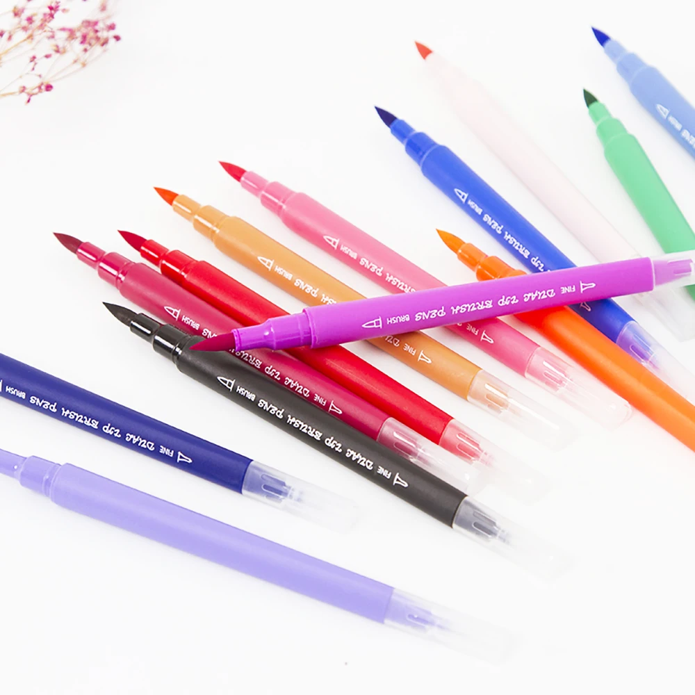 Dual Tip Markers 36 Colors Watercolor Brush Pens with 0.4 Fineliner and Highlighters Tip(1-2mm) | Канцтовары для офиса и дома