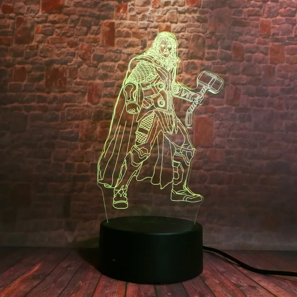Мстители Marvel Alliance Thor с молотком 3D аниме фигурка Ночной светильник Креативный