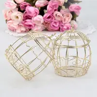 Hot sale Gold Wedding Favor Box European romantic wrought iron birdcage wedding candy box tin  for  Favors 50pcs/lot