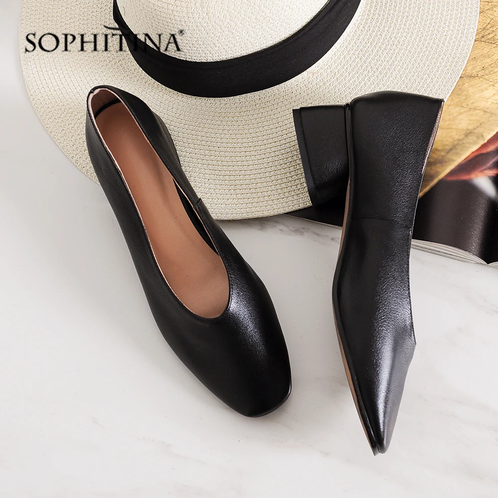 SOPHITINA/Новинки 2019г.; Весенние и летние туфли на низком квадратном каблуке; Модные бабушкины туфли без застежки с квадратным носком;Повседневные туфли-лодочки из натуральной кожи; Удобная и мягкая обувь; SO135