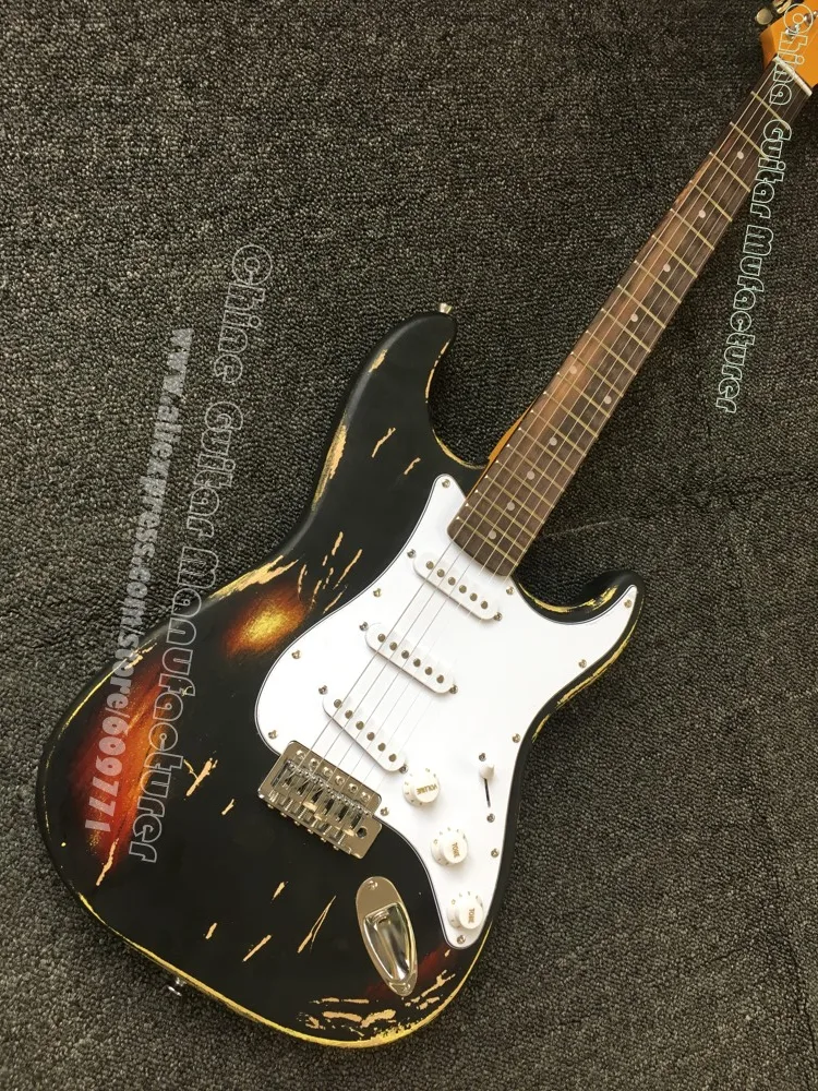 Новинка 2019 мощная электрическая гитара Relic black over Sunburst Высококачественная Joe Strummer