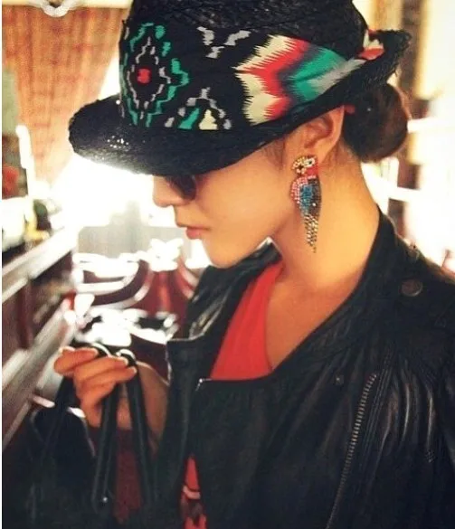 Exaggerated Jewelry Retro Color Luxury Full Rhinestone Parrot Earrings for Women Crystal Tassel Stud Earring Accessories | Украшения и
