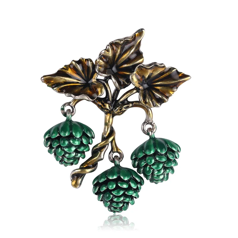 New Fashion Pine Cone Brooches Summer Elegant Plant Pin Wedding Bouquet Brooch For Woman Party Dress Coat Jewelry Accessories - Окраска металла: green
