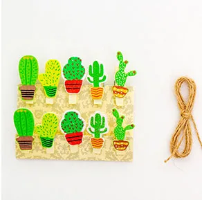 Cactus 10 шт. мини деревянные зажимы креативные персонажи из мультфильмов Kawaii Кот Единорог моделирование скрепки DIY Фото зажимы декоративные подарок ребенку - Цвет: Cactus