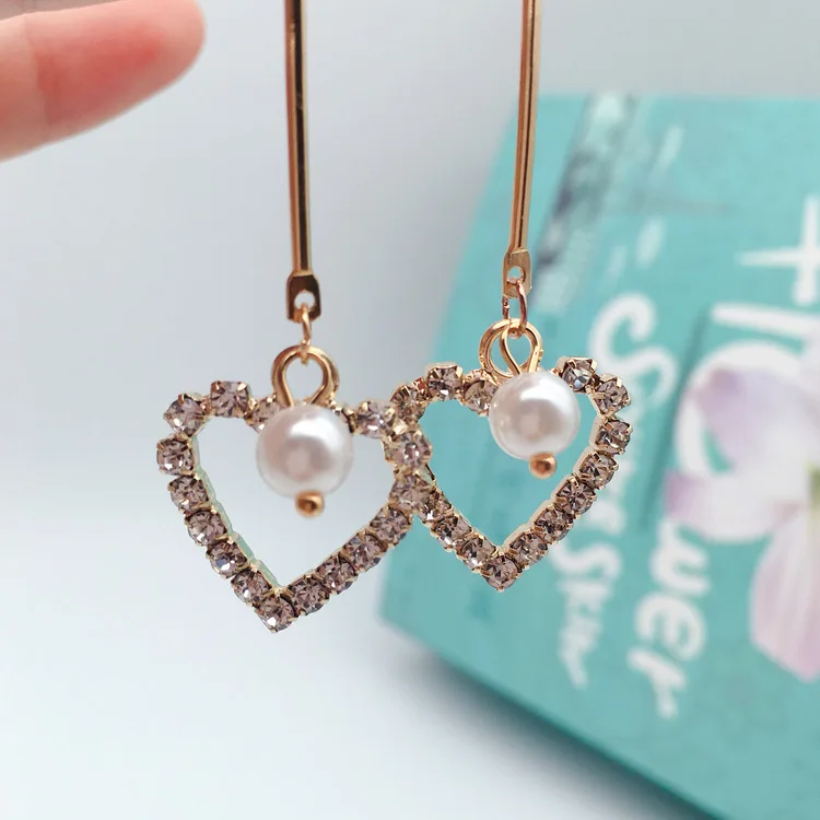 Korea long clip-on earrings imitation pearl heart clip on earing women clips no hole | Украшения и аксессуары
