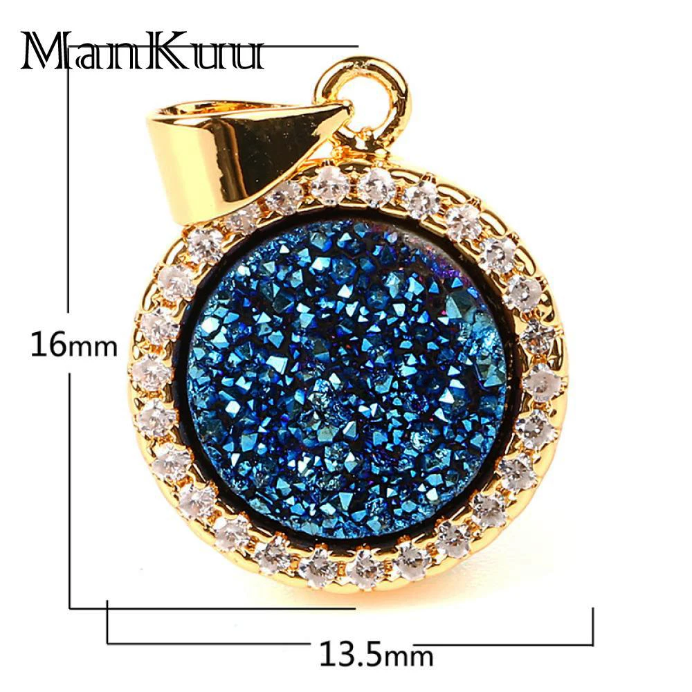 Mankuu Round Opal Druzy Pendant Charms Gold Plating Rainbow Crystal Natural Stone Pendants DIY Jewelry Making Accessories | Украшения и
