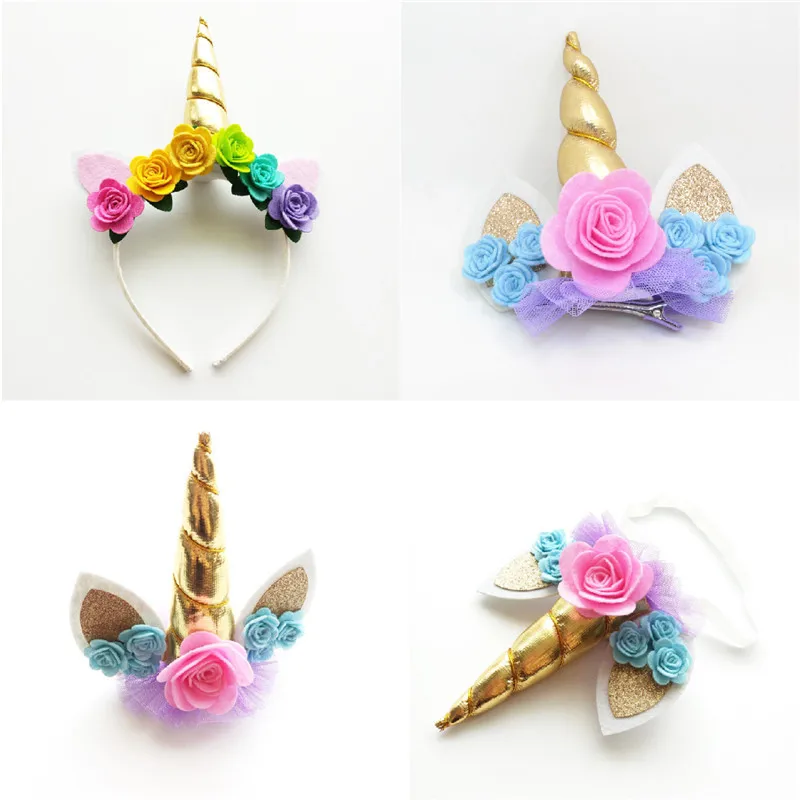 10 шт./лот обруч для волос с роговыми ушками единорога зажим короной вечерние