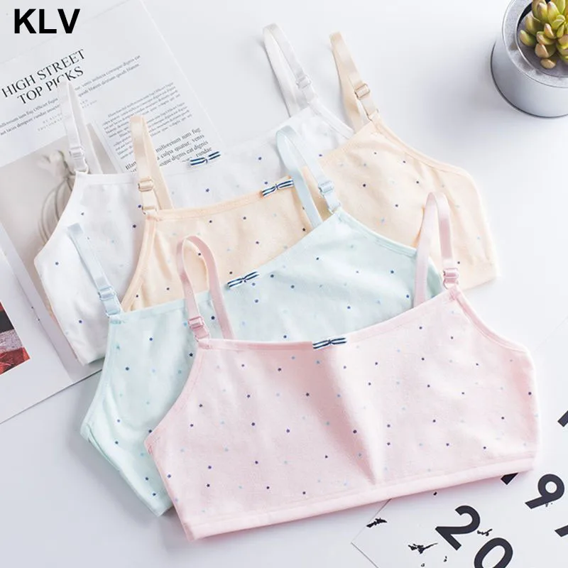 

Puberty Girl Candy Color Sport Training Bra Underwear Cute Little Star Print Wireless Bralette Adjusted Straps Cotton Vest 8-16