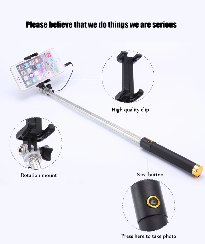 Проводная Мини селфи-палка Husiway для iPhone7 6 5 Android Samsung Huawei Xiaomi с кнопкой HSW005 |