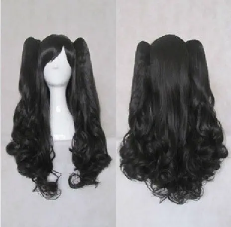 black HAIRJOY женские 70 см длинные синие Смешанные розовые волнистые плетеные 2 хвостика Синтетические партии косплей парик 15 видов цветов доступны - Цвет: black