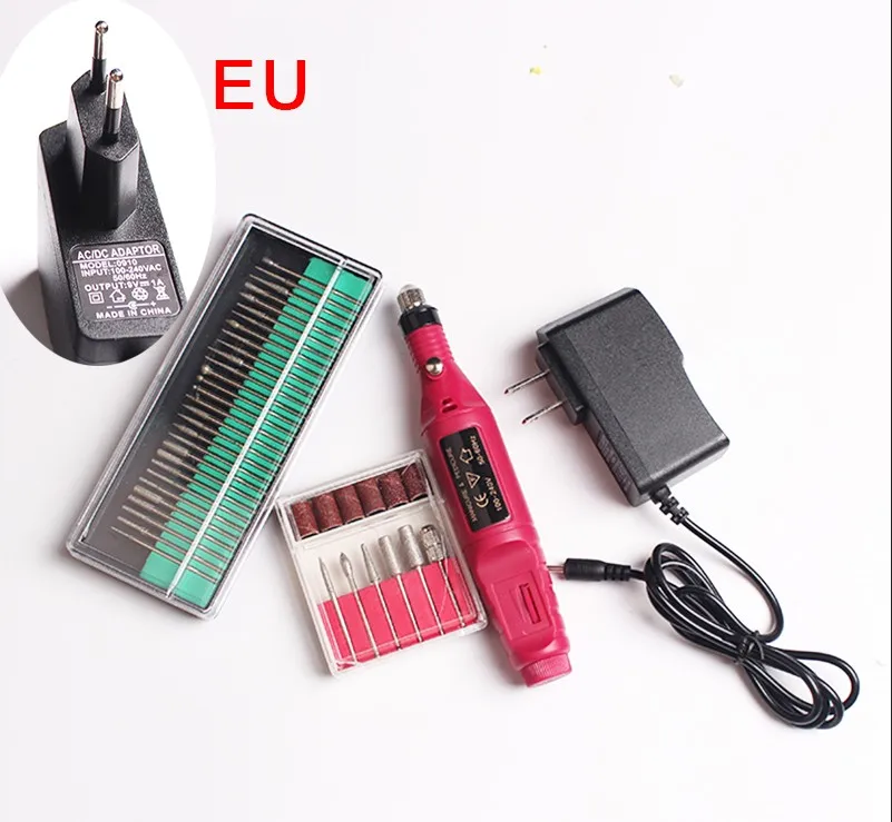 EU plug 30drill 30 шт./компл. ногтей сверла биты комплект профессиональный электрический для маникюра и педикюра, фрезер, набор аксессуаров для шлифования ногтей машина инструменты - Цвет: EU plug 30drill
