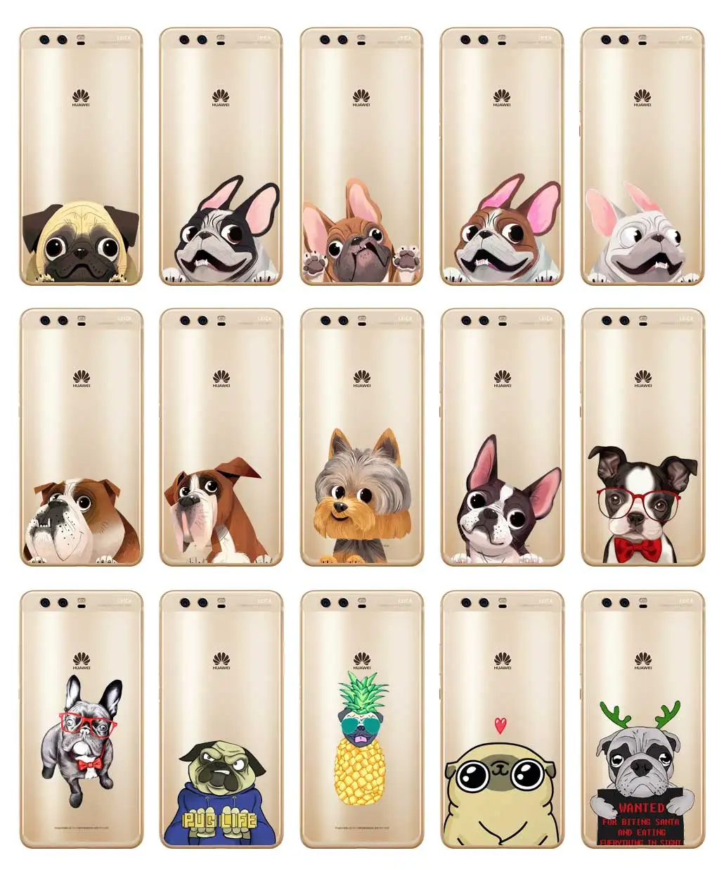 DREAMFOX L518 Cute Puppy Pug Soft TPU Silicone Case Cover For Huawei P8 P9 P10 Lite Plus 2017 Honor 8 Pro 9 6X |