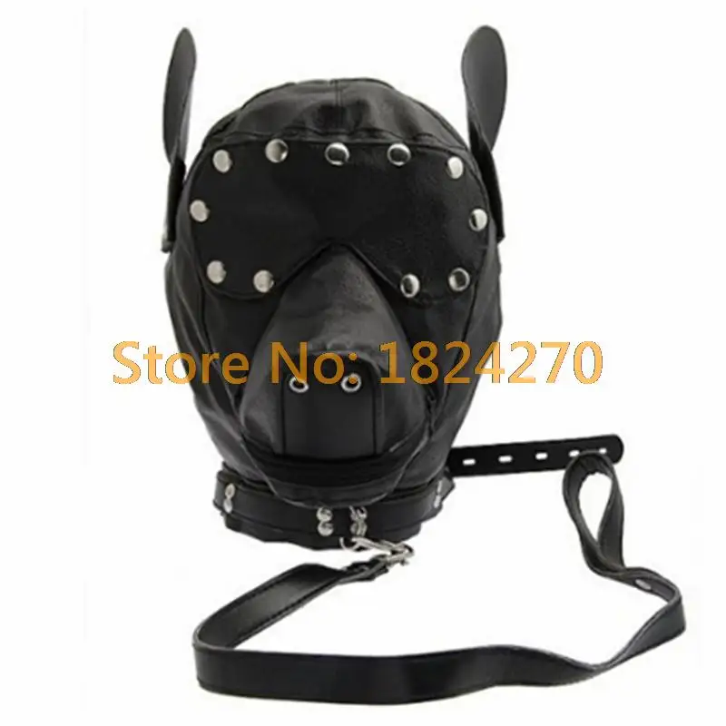 Кожа PU Собака Маска с Поводка Мужской Сексуальный Глава Кабала Сдержанность гуд