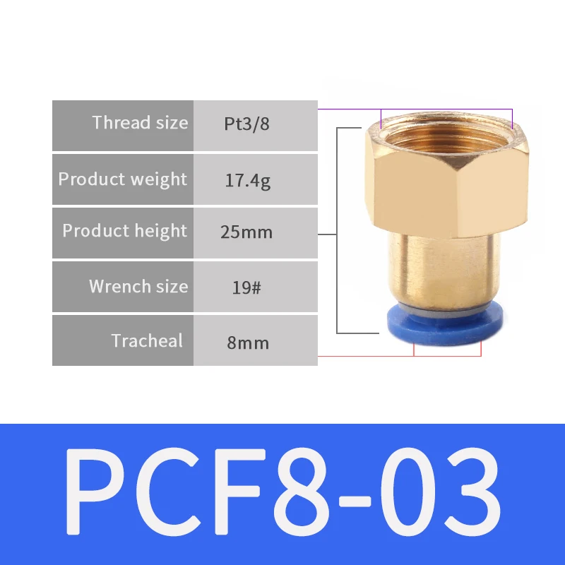 PCF8-03 1 шт. Пневматический быстрый соединитель PCF 4 мм 6 мм 8 мм 10 мм 12 мм шланг Воздушный фитинг 1/" 1/8" 3/" 1/2" BSPT Мужская резьба трубопроводная муфта - Цвет: PCF8-03