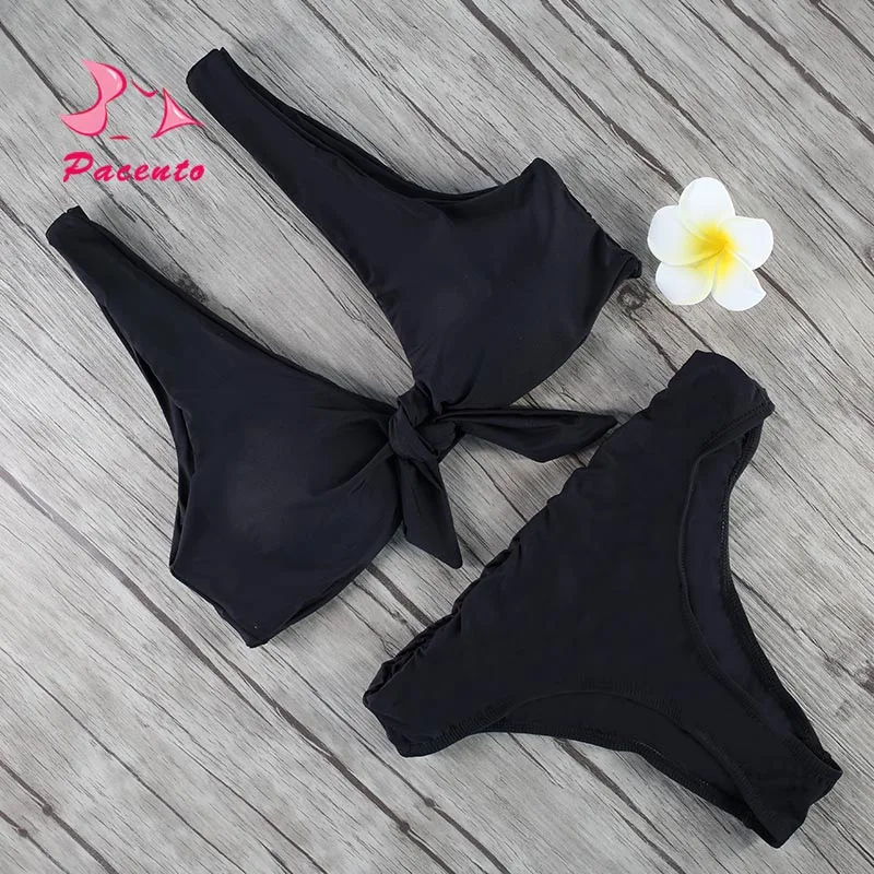 Pacento 2018 однотонные бикини сексуальные купальные костюмы купальник с бантом