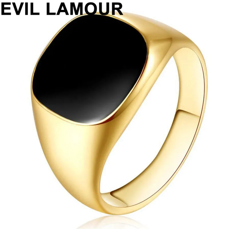 Мужское кольцо с эмалью золотым и серебряным покрытием черной | Украшения