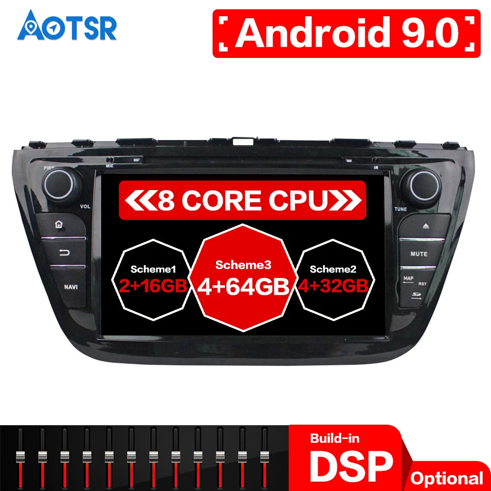 Автомобильный GPS-навигатор макс. 64 ГБ Android 9 для Suzuki SX4/S Cross 2014 + мультимедийный