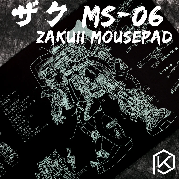 Коврик для мыши с механической клавиатурой zaku II ms 06 900 400 4 мм непрошитые края