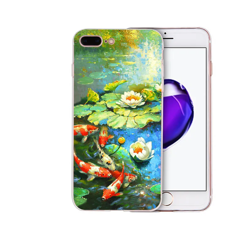 Мягкий чехол IMIDO Monet с рисунком водных лилий для телефона Iphone 5 5S SE 6 6S 6plus 6splus 7 8 7PLUS