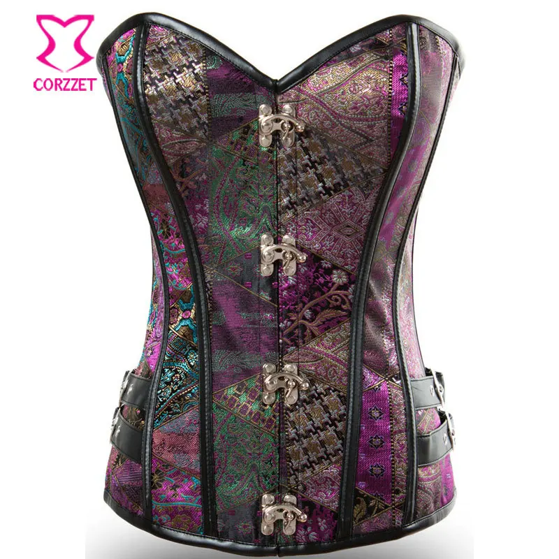 Purple Women Sexy Corset Gothic Steampunk Steel Boned Corsets And Bustiers Corpetes E Espartilhos Plus Size Burlesque Lingerie