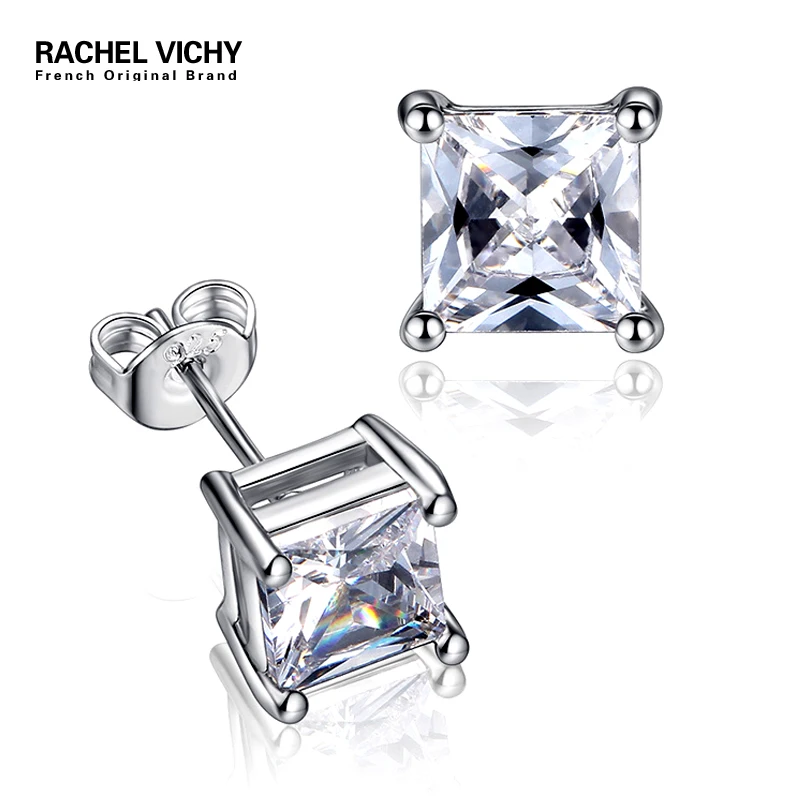 Женские притягательные серьги RACHEL VICHY 6 мм квадратные Розовые и белые гвоздики